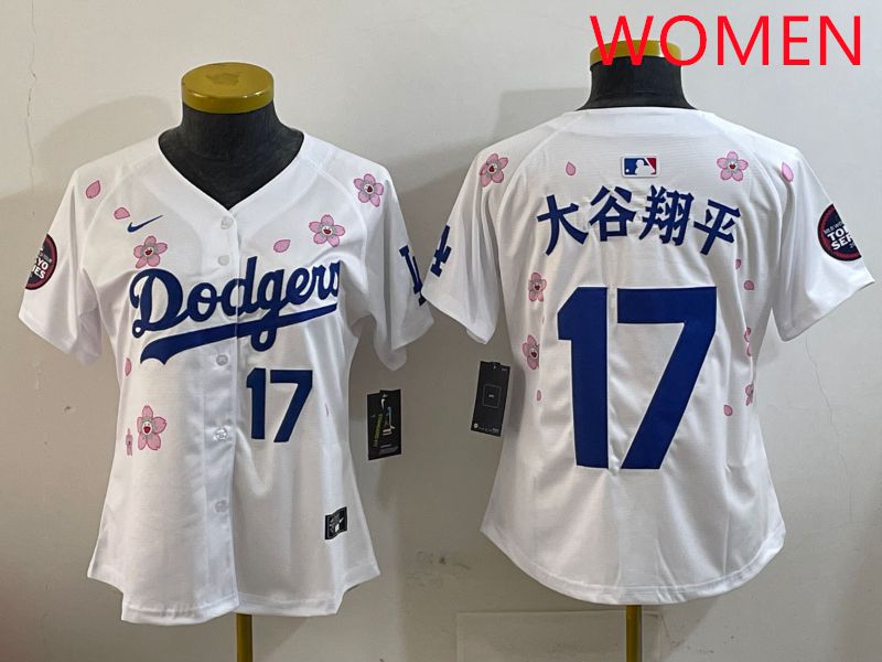 Women Los Angeles Dodgers #17 Ohtani White Sakura Edition 2025 Nike MLB Jersey style 16->women mlb jersey->Women Jersey
